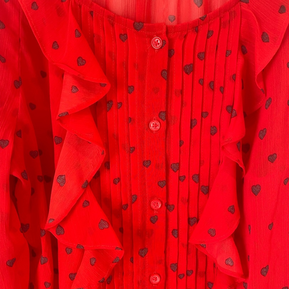 Loft Red Ruffle Front top - Picture 2 of 5